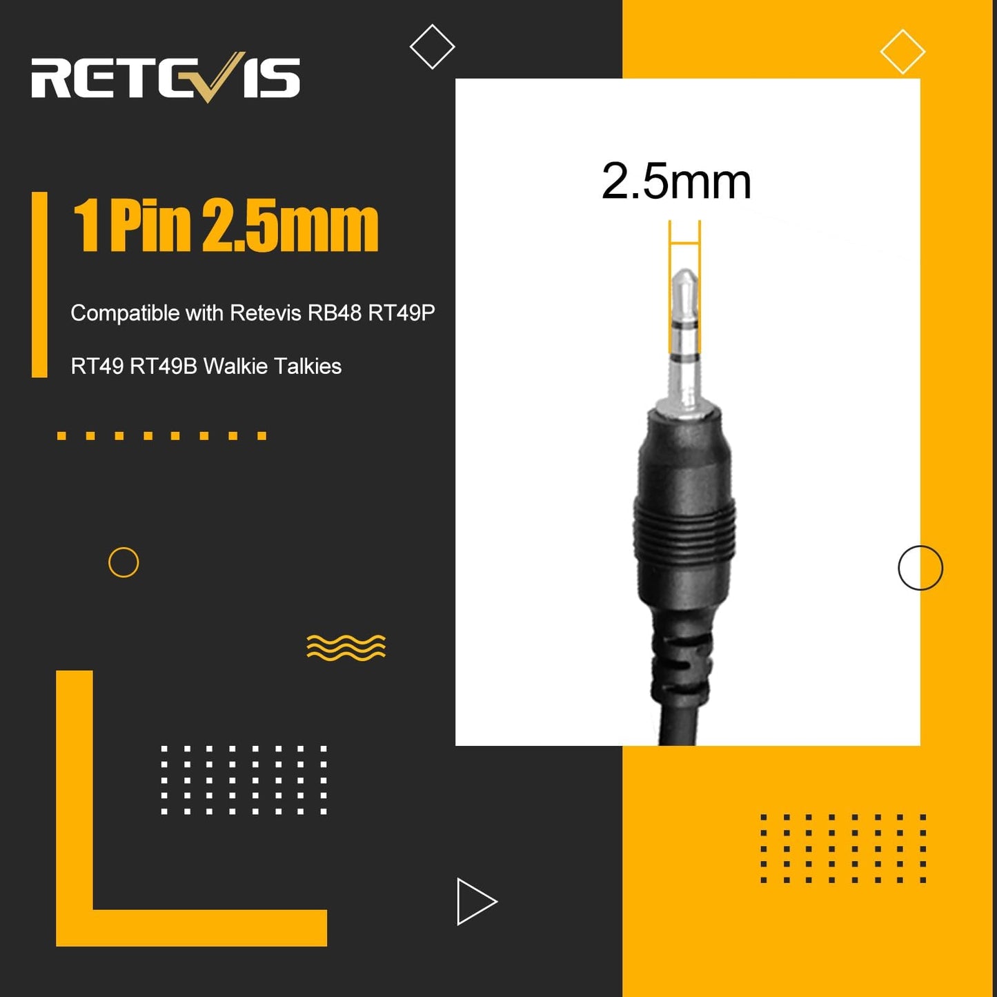 Retevis RB48 Walkie-Talkie Earpiece with Mic 1 Pin 2.5mm, Transparent Acoustic Tube, Compatible RB48 RB48 Plus RB48A RB48 Pro RT49 RT49B RT49P Two Way Radio, Walkie Talkie Headset(2 Pack)