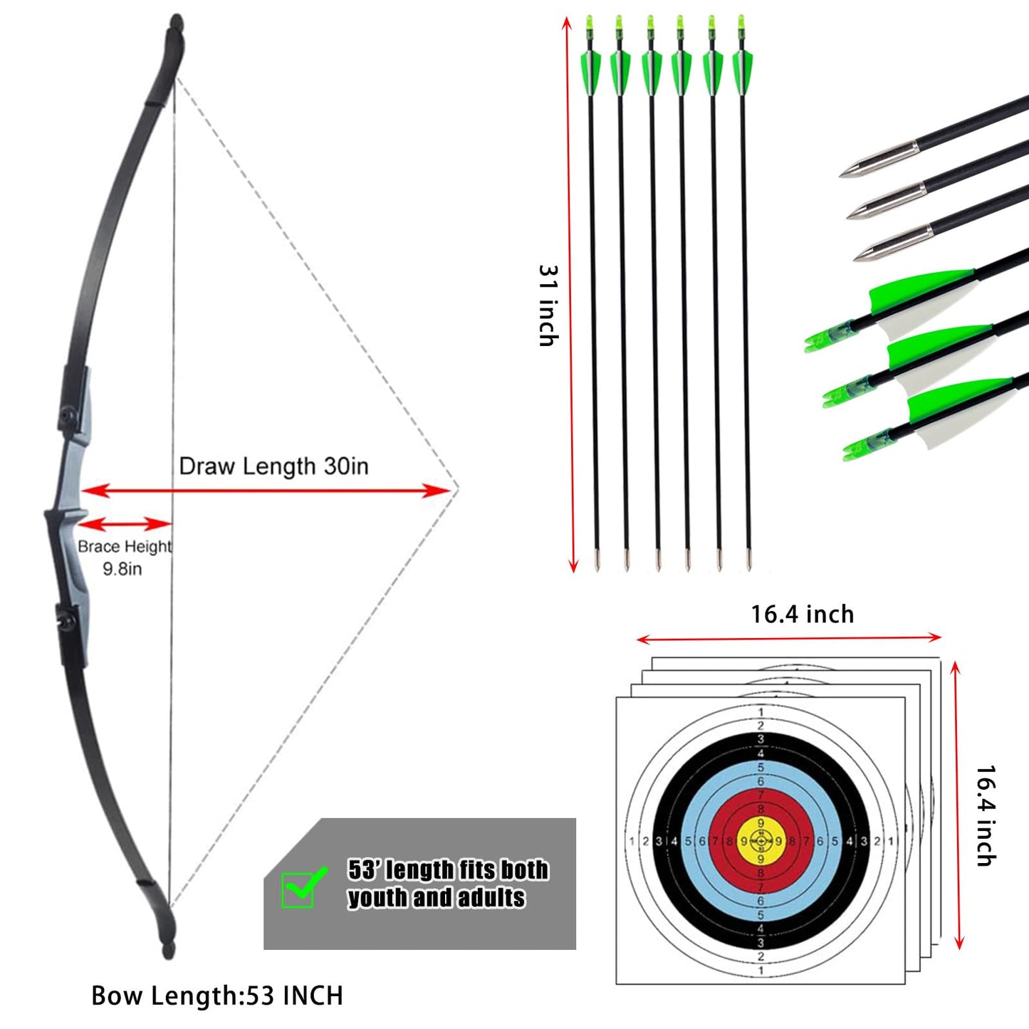 SOPOGER Archery Bow and Arrow Adult - Takedown Recurve Bows Archery Set for Adults Youth Beginner 20lbs 30lbs 40lbs Left and Right Handed Outdoor Target Practice Hunting (PRO KIT 20LBS)