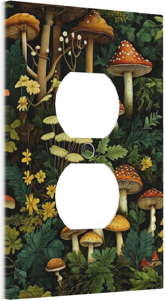 Mushrooms Forest Nature Botanical Art Light Switch Cover 1 Gang Outlet Plate Single Duplex Wall Plate Covers Decorative Switchplate Covers Electrical Faceplate for Farmhouse Living Decor