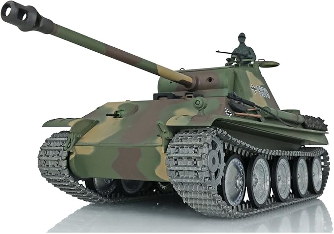 Heng Long Panther G RC Tank 1/16 7.0 Customized RTR 3879 with Smoking Metal Tracks Wheels Barrel Recoil 360 Rotating Turret Infrared Combat BB Shooting Airsoft