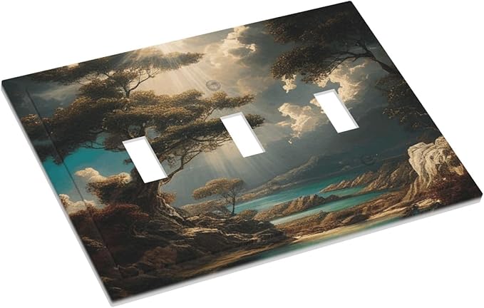 Decorative Art Light Switch Covers Sunburst Over the Wilderness 3 Gang Triple Toggle Wall Plate Decorative Switch plate Electrical Faceplate for Home Decor