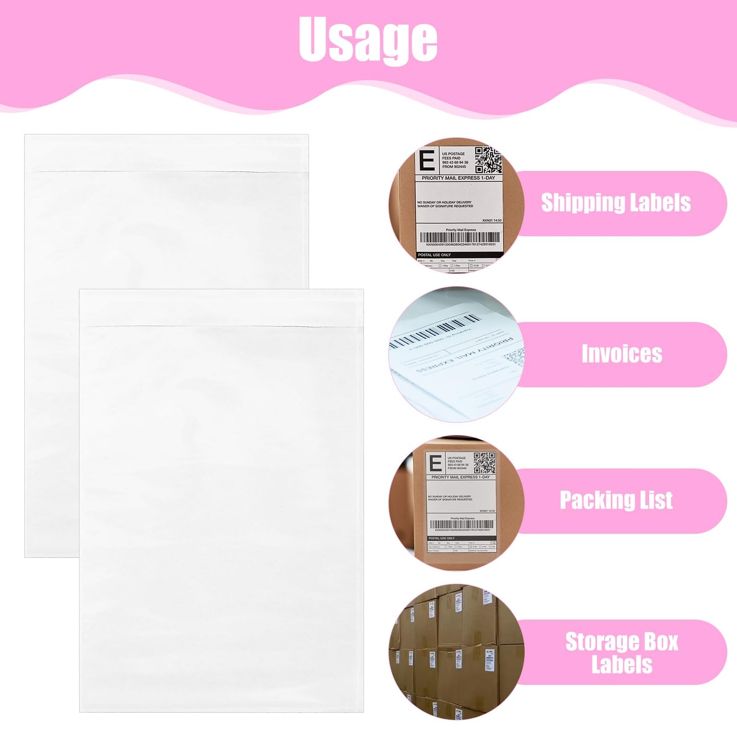 Oqqlin 200 Pcs 7 x 10 Inch Clear Packing List Envelopes Bulk, Self-Adhesive Shipping Label Sleeves Waterproof Packing Slip Pouches for Mailing Documents, Invoices, Shipping Labels