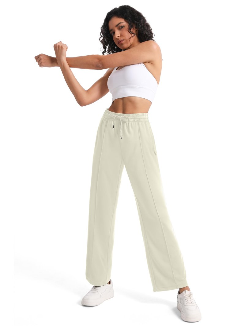 Tapata Regular Women's 30" Inseam Casual Pants Track Athletic Sweatpants Warm Up Loose Side Stripe Street Slacks, Beige, S
