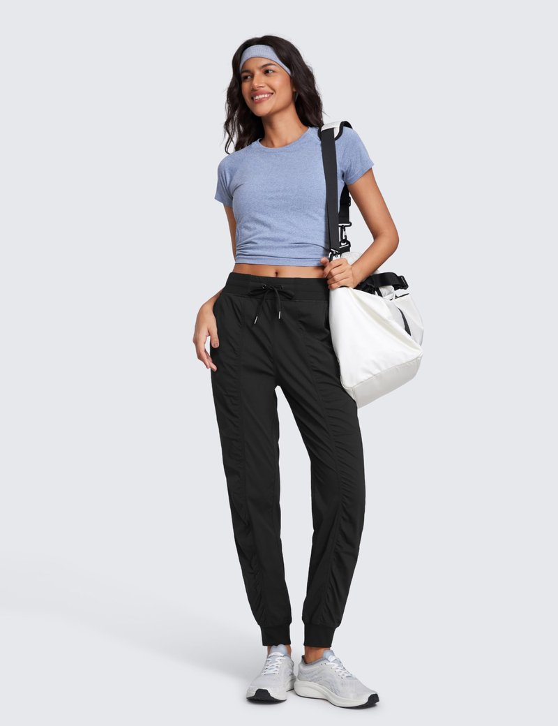 CRZ YOGA Lightweight Workout Joggers for Women 28.5" High Waisted Outdoor Running Casual Track Pants with Pockets Black Large