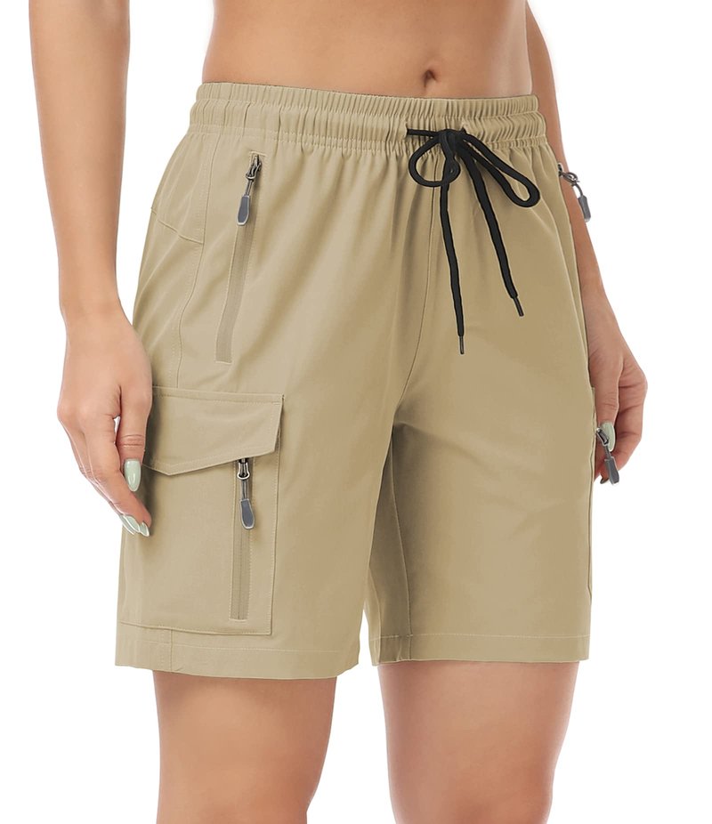 GymBrave Women's Hiking Shorts Quick Dry Lightweight Cargo Shorts for Outdoor Athletic Travel with Pockets Dark Khaki S
