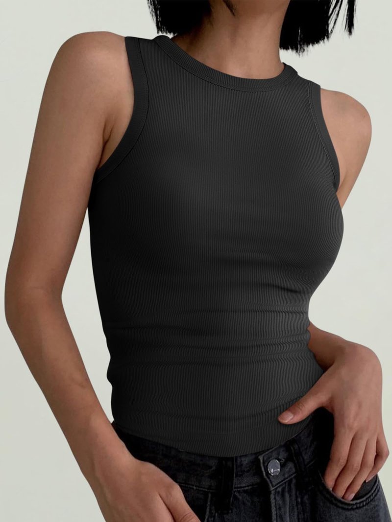 ANRABESS Womens Sleeveless High Neck Tank Tops Fashion Summer Casual Basic Slim Fit Ribbed Racerback Top Shirt Clothes Black-XXL