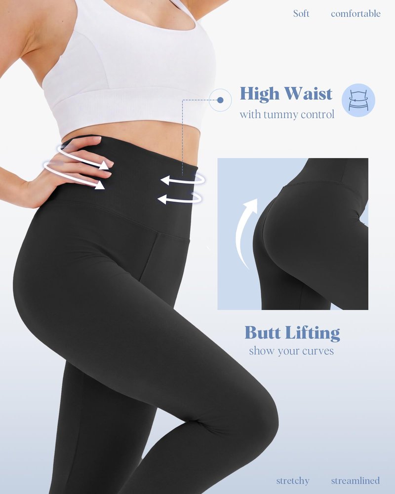 4 Pack Leggings for Women - High Waisted Tummy Control Soft No See-Through Black Yoga Pants for Athletic Workout