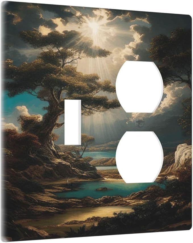 Decorative Art Light Switch Covers Sunburst Over the Wilderness 2 Gang Single Toggle Duplex Combination Electrical Faceplate Switchplate Wall Plate for Home Decor