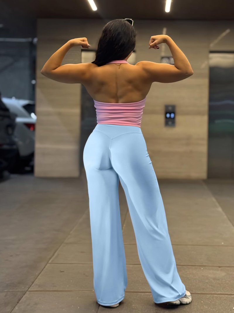 YEOREO Workout Leggings Womens No Front Seam Straight Leggings 33" High Waist Buttery Eddiy Gym Yoga Pants Airy Blue L