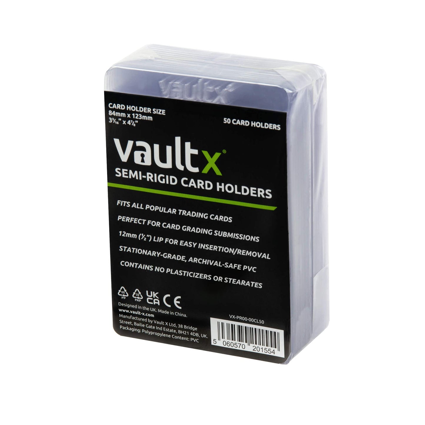 Vault X Semi-Rigid Trading Card Holders (50 Pack), Hard Sleeves for Trading Card Grading Submissions, Card Protectors