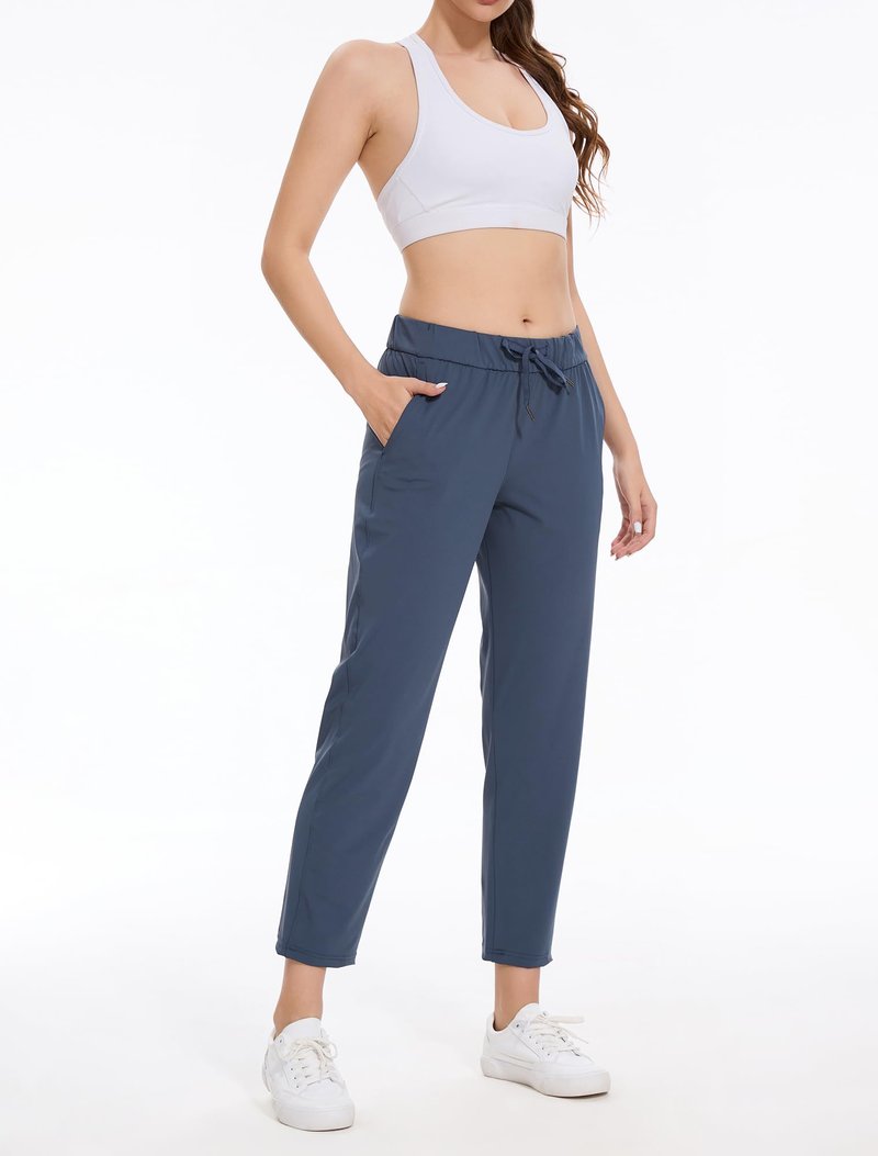 Orrstarry 2 Pack Women's Golf Pants with Deep Pockets Stretch 7/8 Ankle Sweatpants for Athletic, Work, Travel, Lounge Black/Navy Blue L