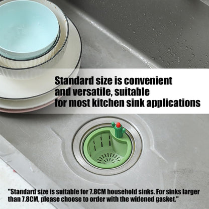 Cactus Kitchen Sink Drain Strainer Press to Dump Basket Waste Collector Fun Sink Accessory for Home Bathroom (YellowGreen-widened gasket-2)