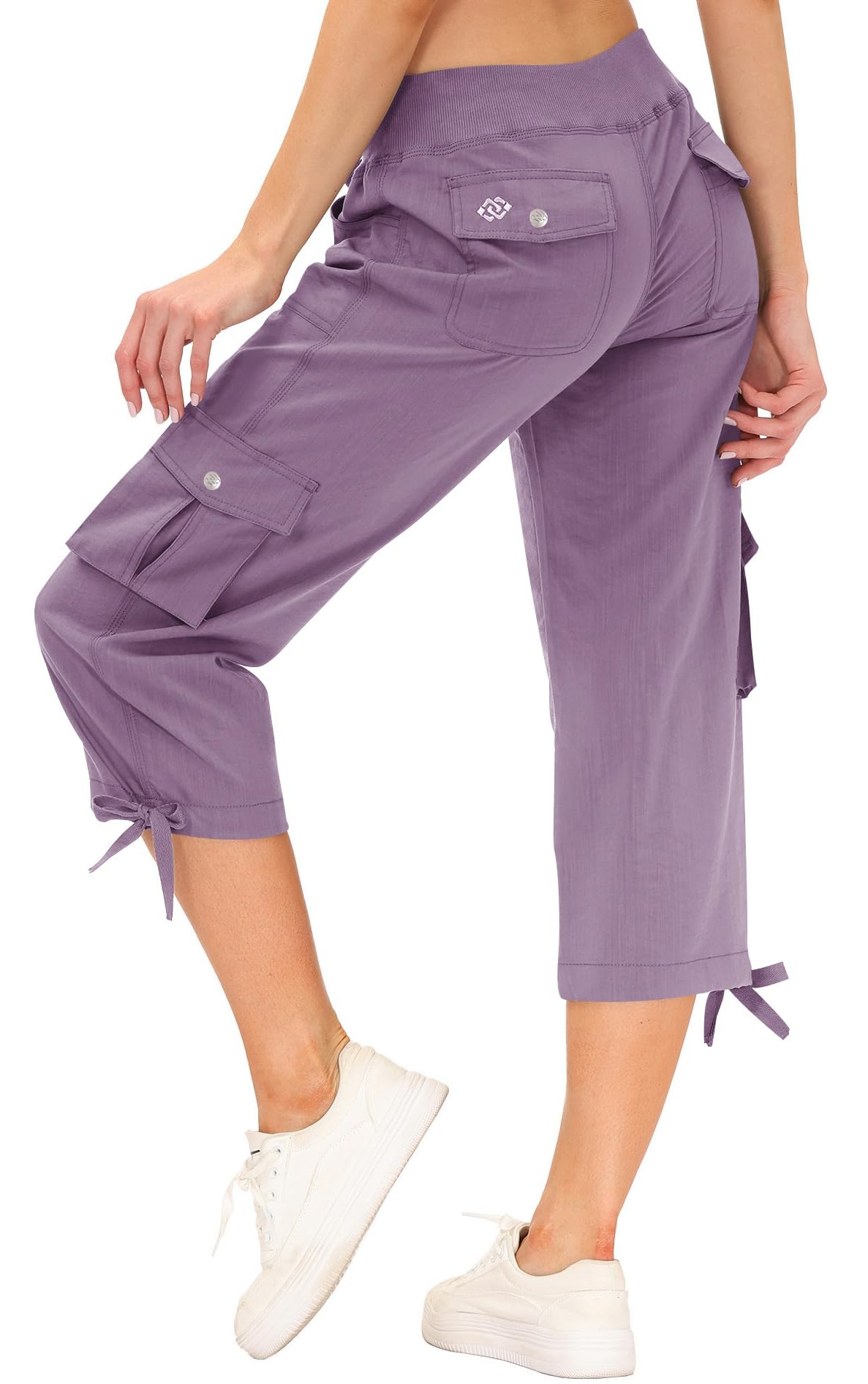 MoFiz Cargo Capri Pants for Women Lightweight Quick Dry Summer Capris for Hiking Travel Casual Pink Purple M