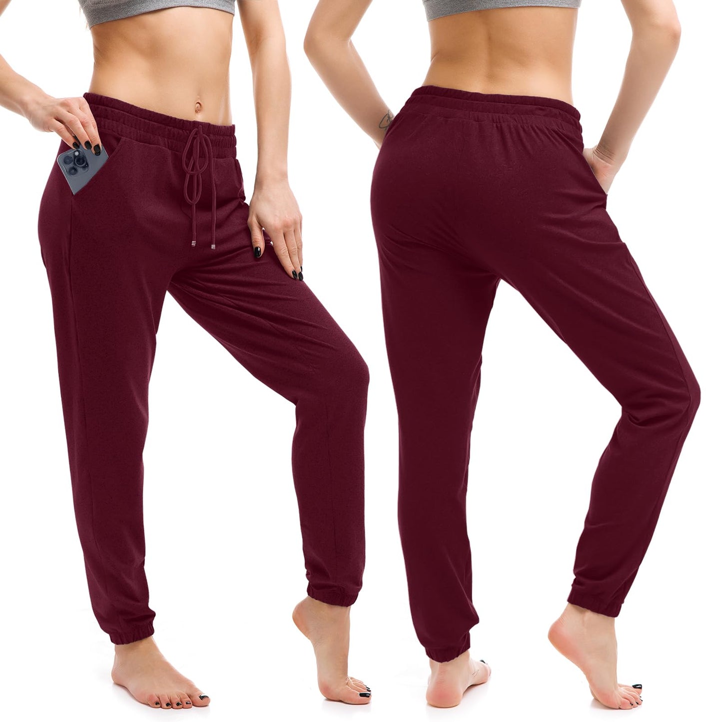 Walifrey Womens Joggers with Pockets, Drawstring Sweatpants Women for Lounging Jogging Gym and Workout Red,1 Pack Red S