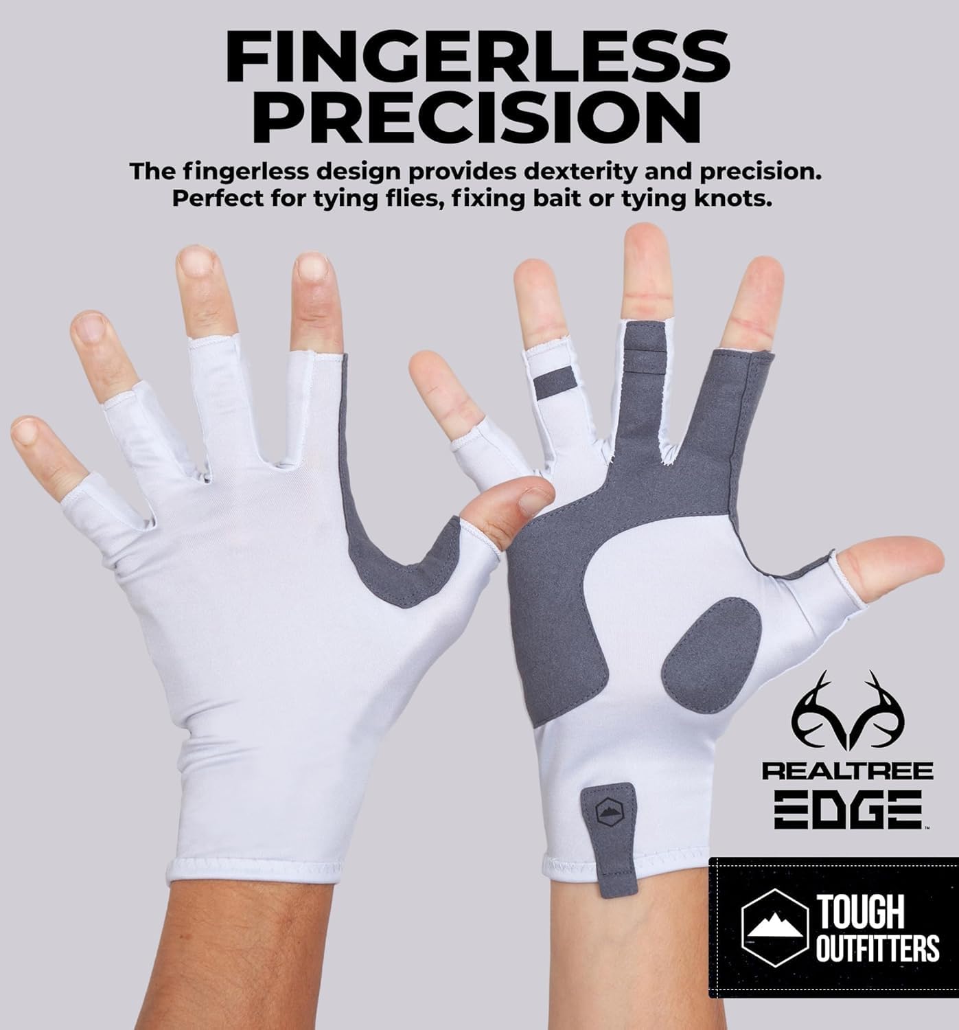 Tough Outdoors Fingerless Fishing Gloves - UPF 50+ UV Gloves - Reinforced Grip for Kayaking & Rowing - Fishing Accessories - White - L/XL
