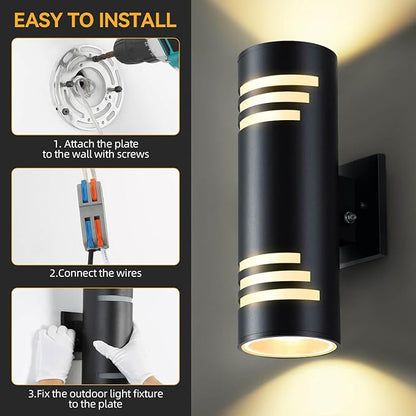 Dusk to Dawn Outdoor Lighting 2 Pack, Modern Outdoor Wall Lights Black Exterior Lighting Fixtures with E26 Base, Cylinder Sconce Waterproof Outdside Lights for House Porch, Bulbs Include
