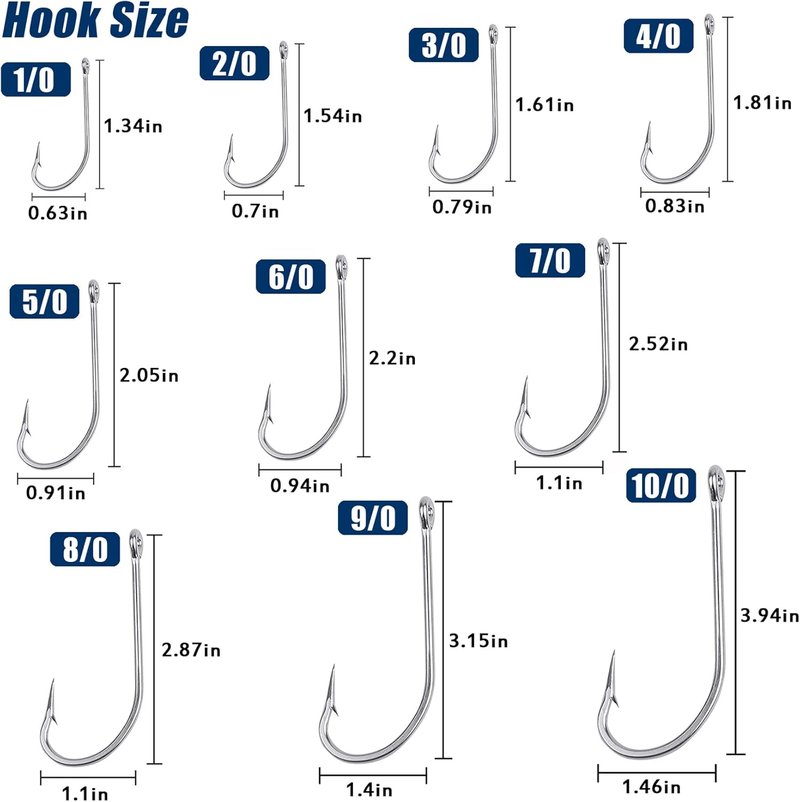 Saltwater Fishing J Hooks - O'Shaughnessy Forged Stainless Steel for Trolling | Size 1/0-10/0