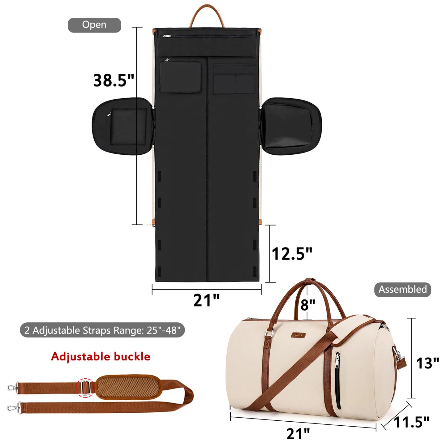 Convertible 2-in-1 Garment Bags for Travel, 50L Carry On Garment Duffle Bag With Shoe Compartment Large Weekender Bag for Women Men Hanging Suitcase Suit Travel Duffel Overnight Bags