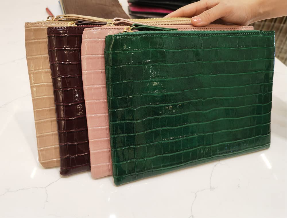 NIGEDU Women Envelope Clutch Purse Bag Fashion Crocodile Embossed PU leather Oversized Ladies Evening Party Clutches (Burgundy)