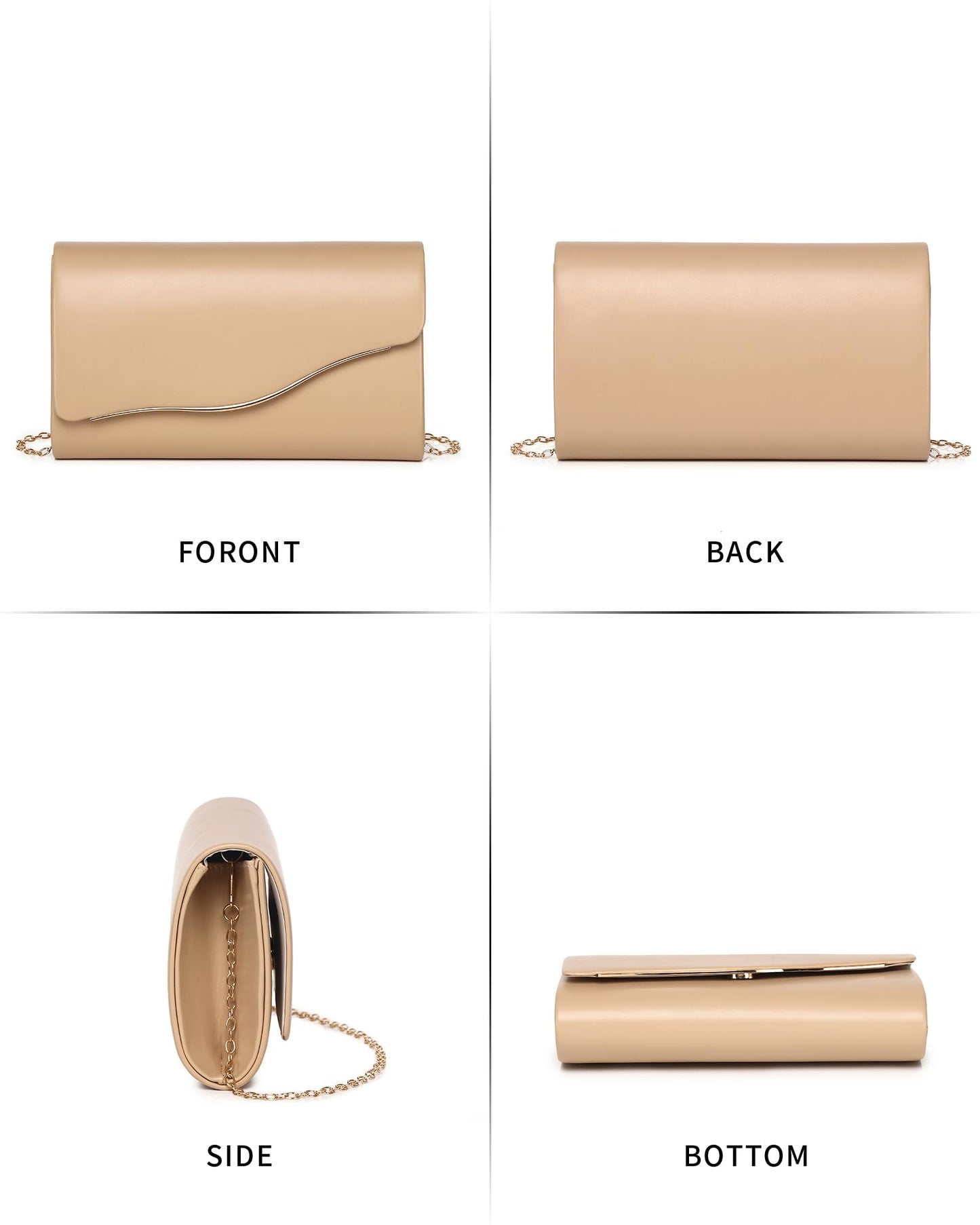 Labair Women Evening Bag Vegan Leather Envelope Clutch Purses Handbags for Wedding Party Formal. (Nude)