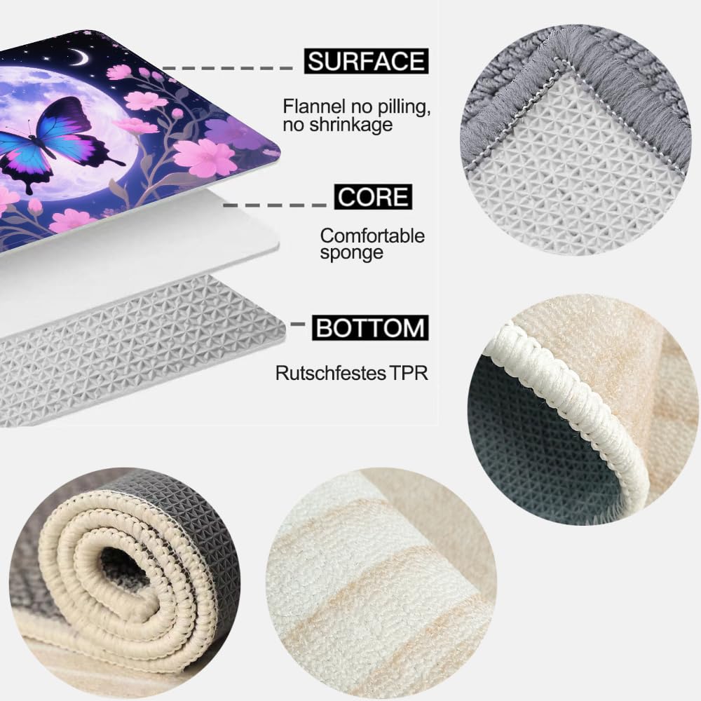Pink Flower Plants Area Rugs, 3x4ft, Shining Planet Moon 3D Print Pattern Carpet, Washable Rugs Mat, with Nonslip Backing Thermal Carpet, for Indoor Bedroom Living Room Home Office