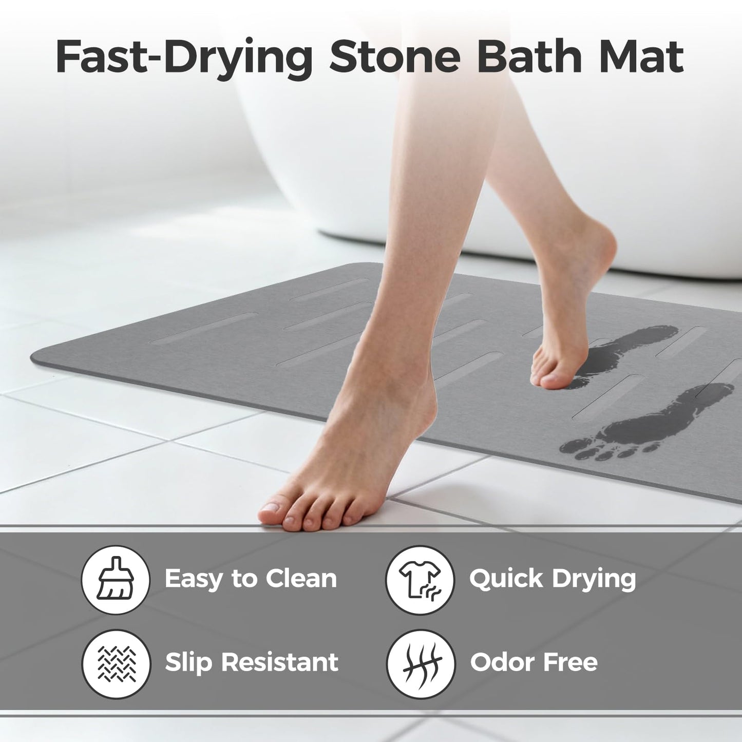 INRSTNO Large Stone Bath Mat 2 Pack, 31.5'' x 19.7'' Quick Drying Diatomaceous Earth Mat Large, Super Absorbent, Non Slip Diatomite Stone Bath Rugs for Bathroom, Easy to Clean (Light Grey)