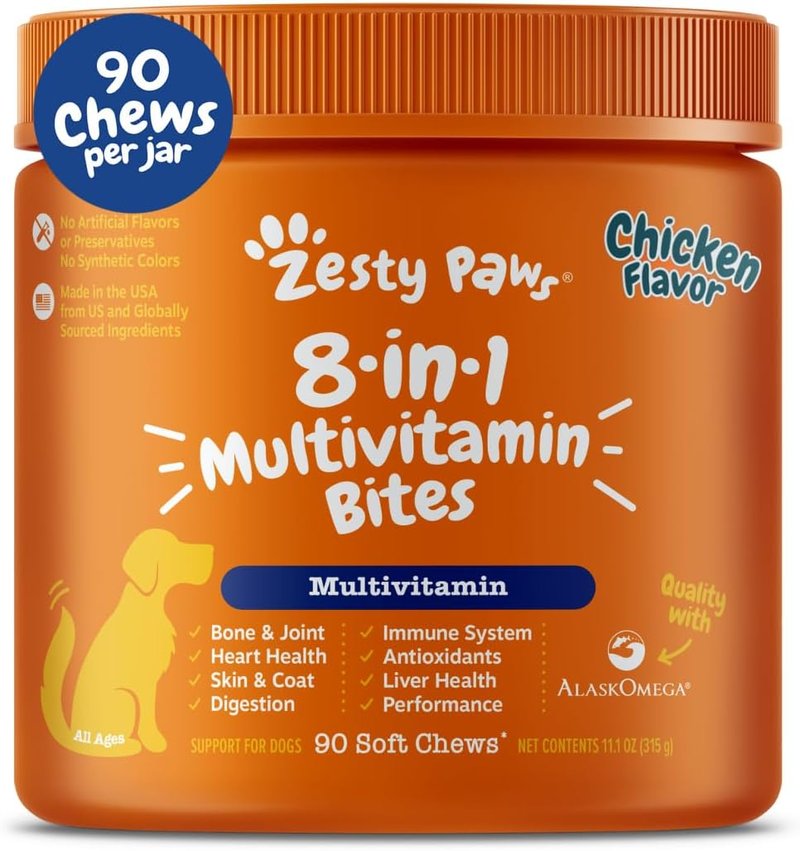 Zesty Paws Dog Multivitamin - Chewable Vitamins for Hip & Joint Health | Chicken Flavor, 90 Count