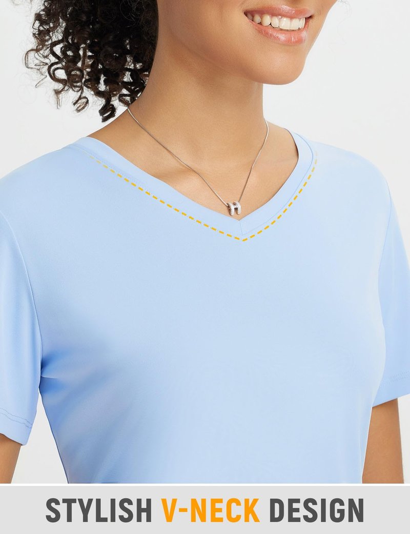 baleaf Women’s Sun Shirt Short Sleeve Lightweight Quick Dry UPF 50+ V Neck Loose Fit Workout Top Running Hiking Travel Light Blue L