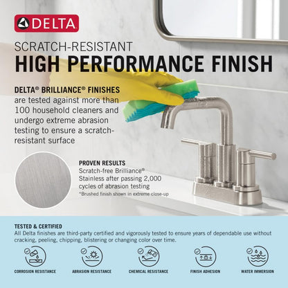 Delta Roe Brushed Nickel Bathroom Faucet 3 Hole, 8 Inch Widespread Bathroom Sink Faucet for Vanity, Push-Pop Drain Assembly, Stainless 35985LF-SS