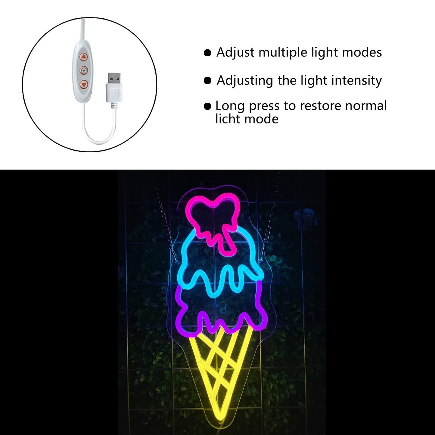 xeayy Ice Cream Open Neon Sign for Wall Decor Dimmable Business LED Neon Light for Ice cream Drink Bar Shop Birthday Christmas Party Bedroom USB Powered Neon Art Signs Decor 14.7×6.7 inch