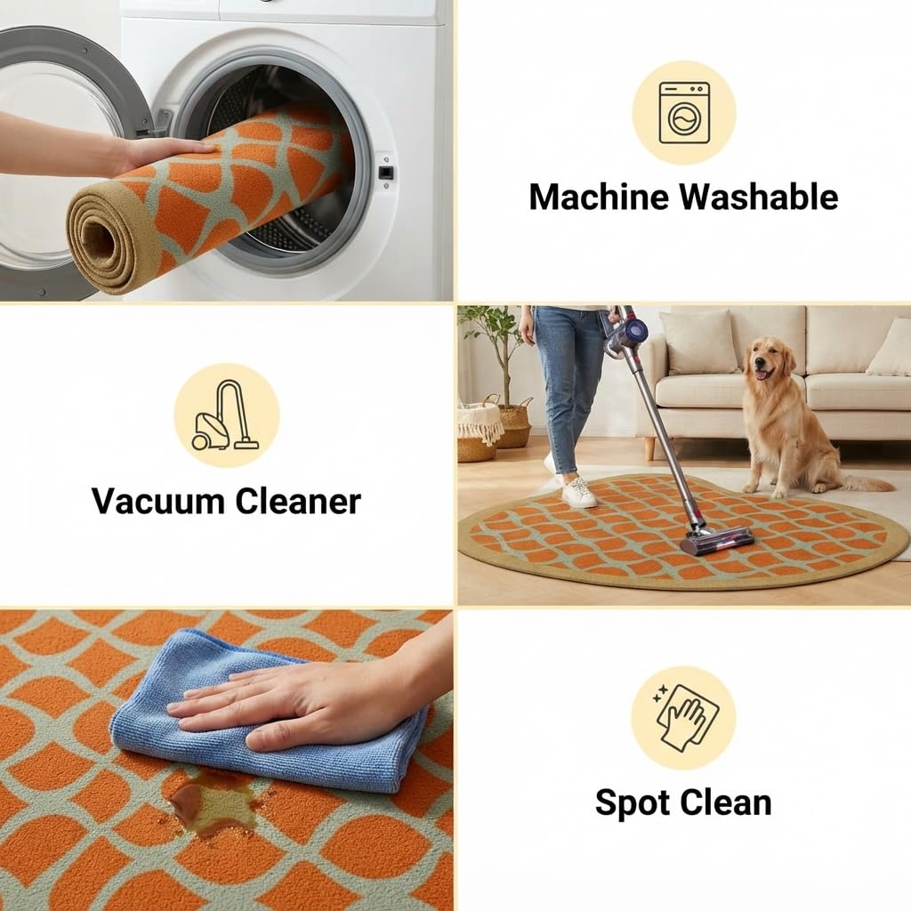 Irregular Shaped Area Rug Dark Green Tea Beige Diamond Geometric Pattern Non-Slip Washable Rug for Living Room Bedroom Home Office Minimalist Mid Century Modern Turkish Soft Indoor Floor Carpet 3ft