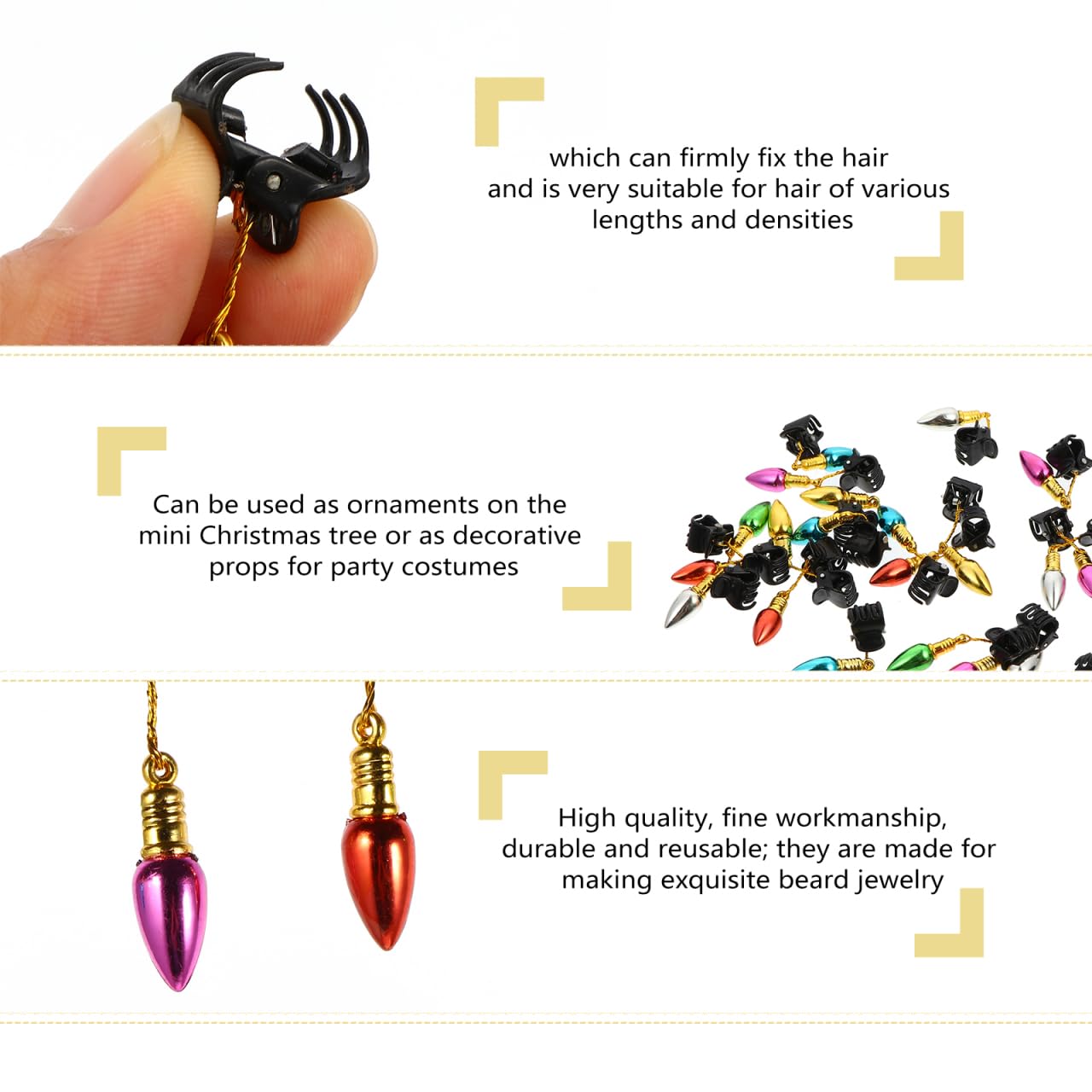 GRIRIW Glossy Beard Clips with Bell Pendant 1.77 Inch Men S Facial Hair Ornaments for Beard Decorations and Christmas Tree Hair Decor
