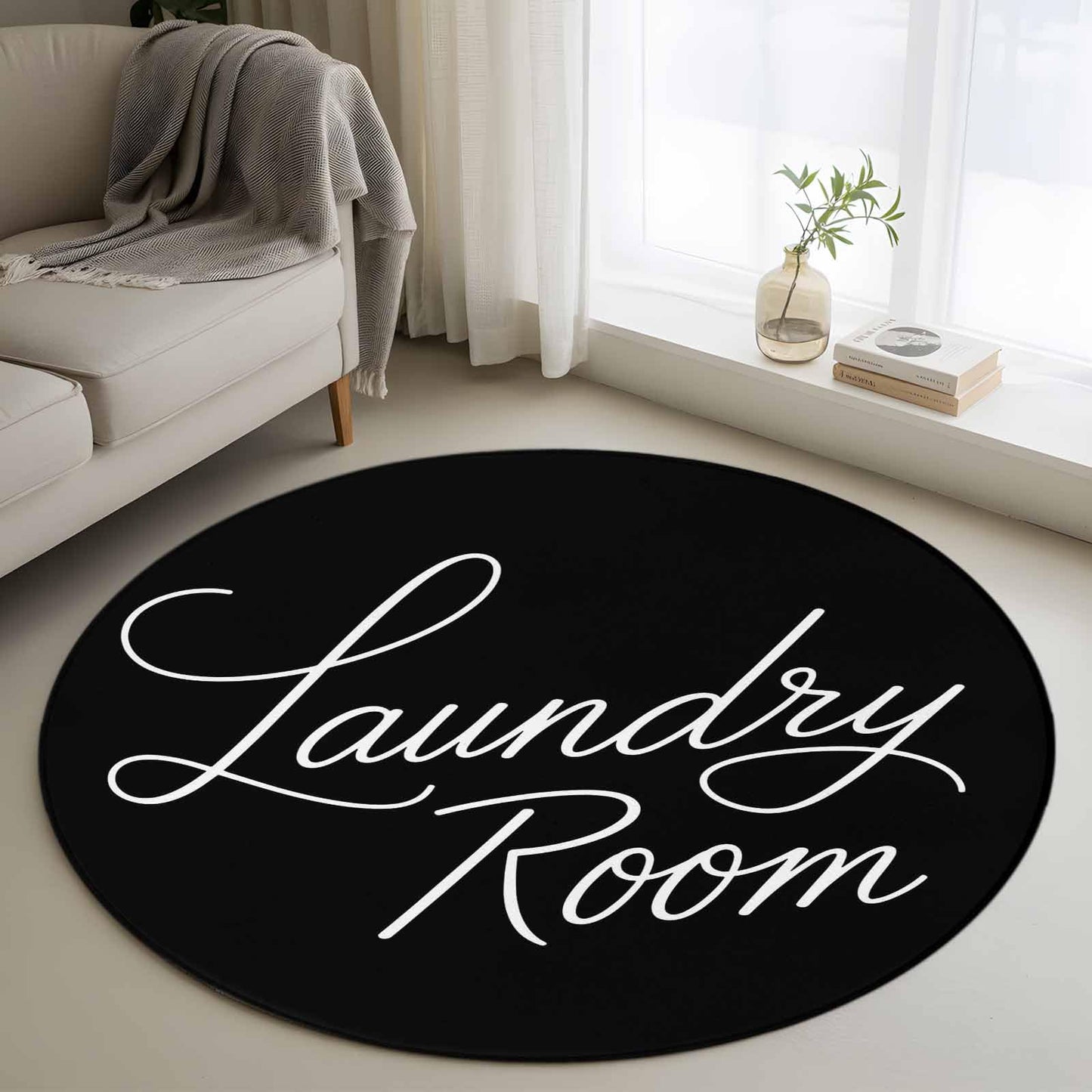 Round Area Rug 3ft Laundry Room Floor Carpets Indoor Floor Area Mat Stain-Proof Mat Circle Rugs for Living Room Dining Room Kitchen Bedroom, Black Modern Sofa Throw Carpet