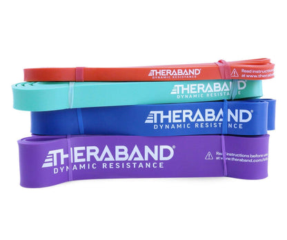 THERABAND High Resistance Bands, Set of 2 Elastic Super Bands for Improving Flexibility, Injury Rehab, & Full Body Workouts, Heavy Duty Stretch Bands for Lifting, 1 Light & 1 Medium Band
