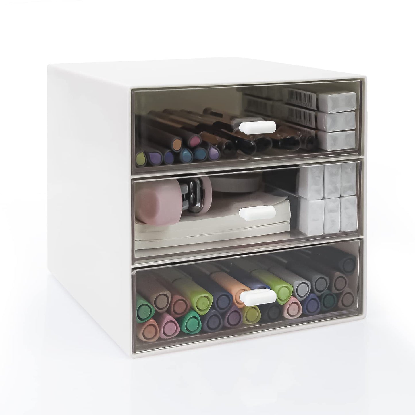 Zuiaso Desk Organizer with Drawer, Desk Storage Box, Plastic Office Stationery Supplies Organizers, Desktop Organizer for Office School Home (3 drawer, White)