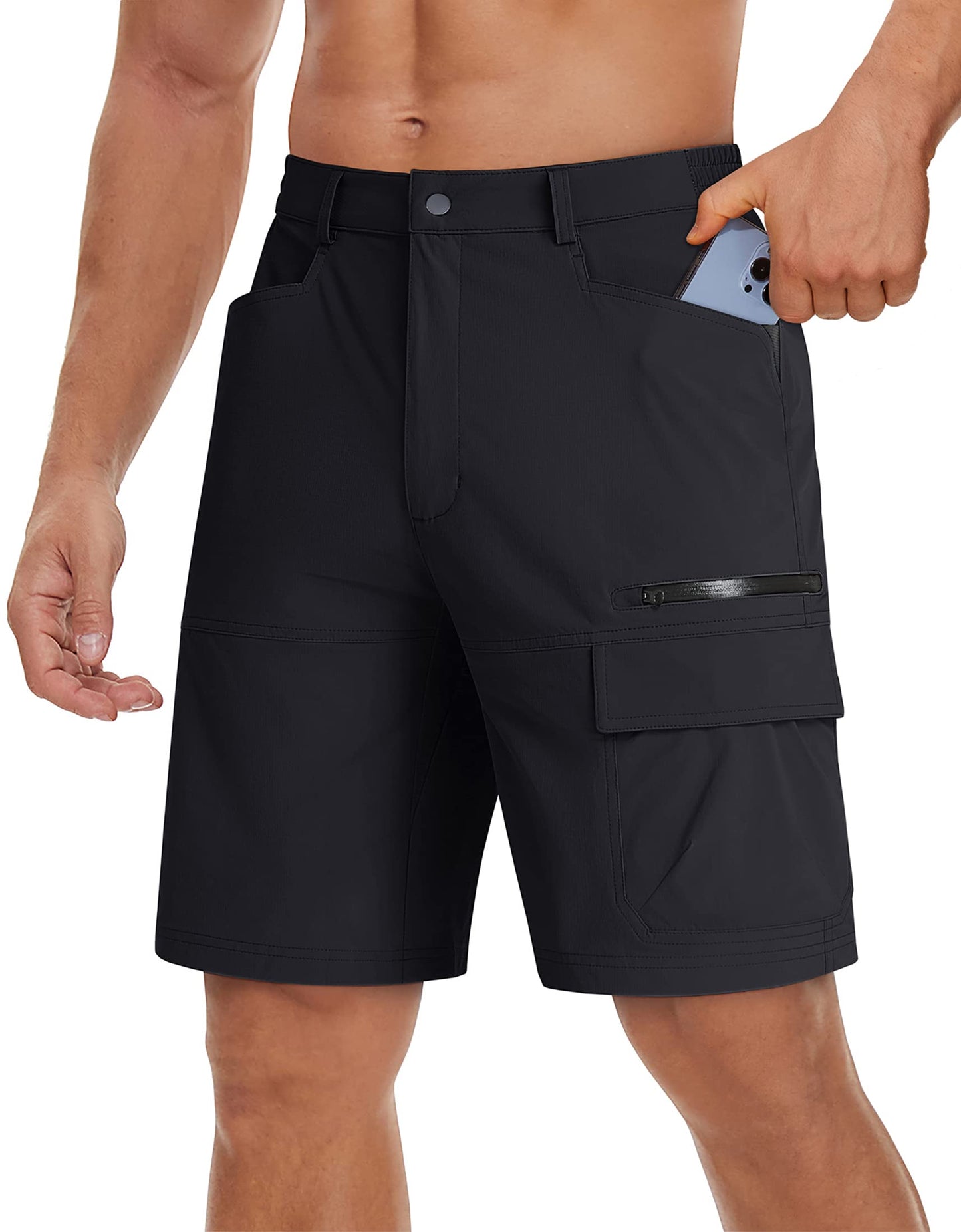 TACVASEN Mens 10" Hiking Cargo Shorts Golf Casual Lightweight Quick Dry Summer Dress Fishing Travel Shorts with Zipper Pockets Black 38