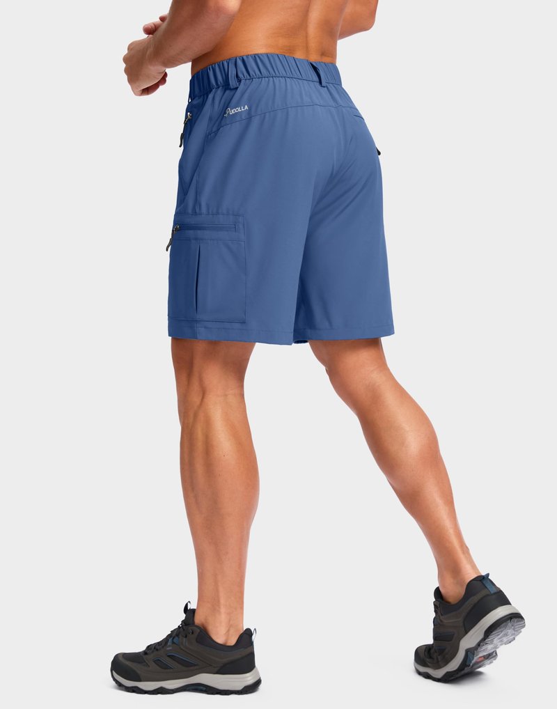 Pudolla Men's Hiking Cargo Shorts Lightweight 7" Travel Casual Shorts for Men Golf Work Outdoor with 5 Zipper Pockets(Dark Navy Small)