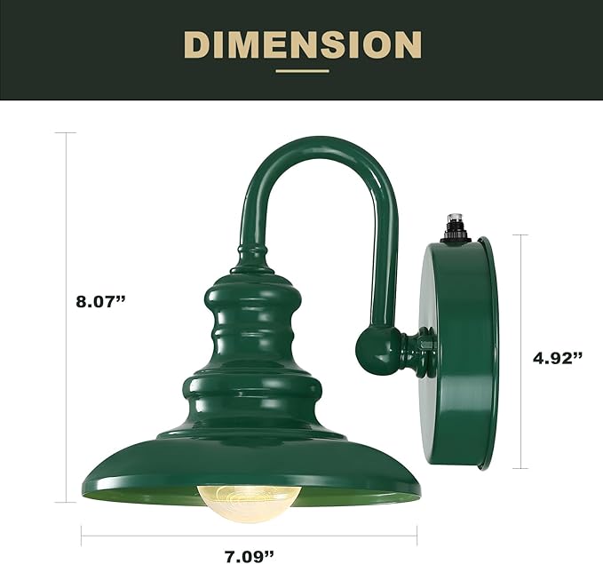 LONEDRUID Dusk to Dawn Sensor Outdoor Gooseneck Barn Light Fixtures Green Exterior Wall Sconce Lighting Rustic Outside Porch Lantern Farmhouse Wall Mount Lamp for House Garage Patio