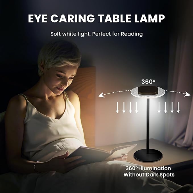 LOFTEK Cordless Table Lamps Set of 2, Rechargeable Table Lamp, Up to 55 Hrs Ultra-Long Battery Life, Eye-Friendly, Touch Dimming, Portable Wireless Ambient Lighting (Black, 2 Pack)