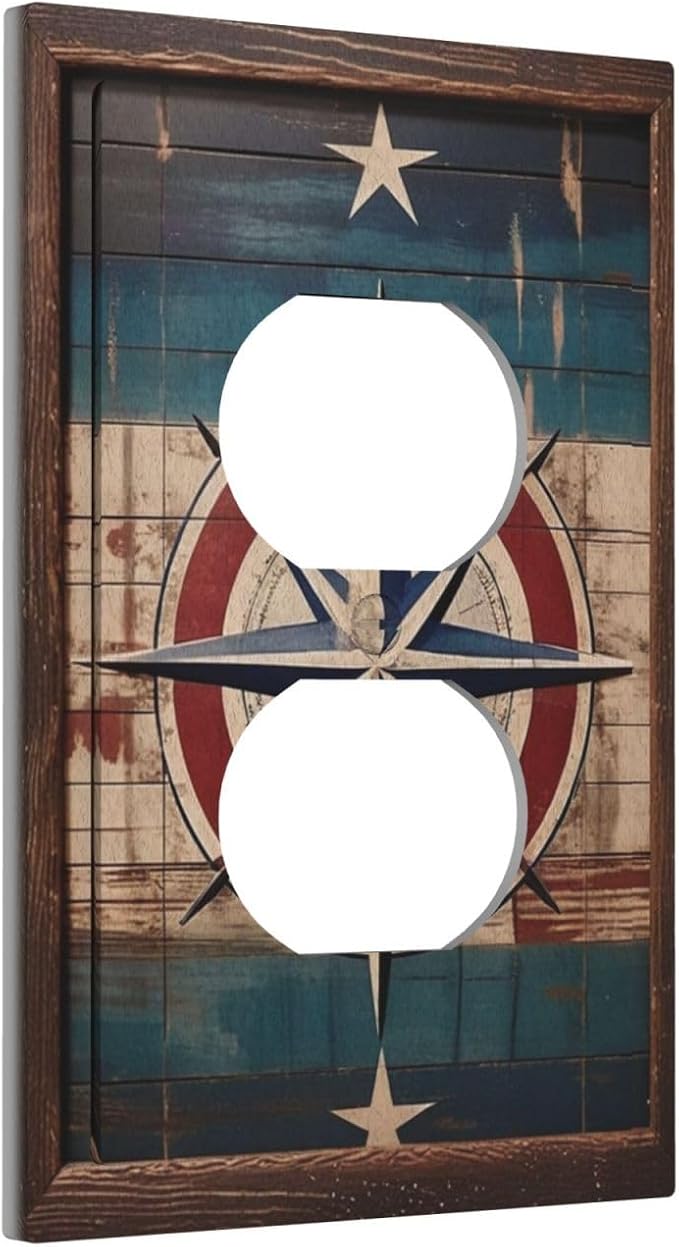 Decorative Art Light Switch Covers Nautical Rustic Star Emblem 1 Gang Single Duplex Outlet Wall Plate Switchplate Electrical Faceplate for Home Decor