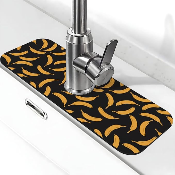 Yellow Banana Black Kitchen Sink Splash Guard Faucet Mat Super Absorbent Fast