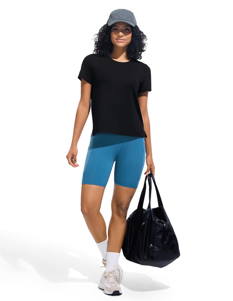 Workout Tops for Women Yoga Athletic Gym Shirts Loose Fit Short Sleeve Active Tee Tops Black