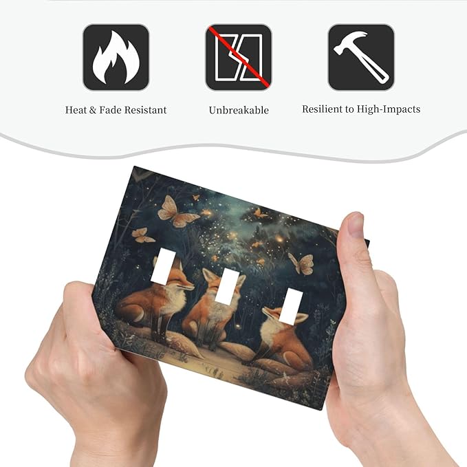 Decorative Art Light Switch Covers Foxes & Forest 3 Gang Triple Toggle Wall Plate Decorative Switch plate Electrical Faceplate for Home Decor