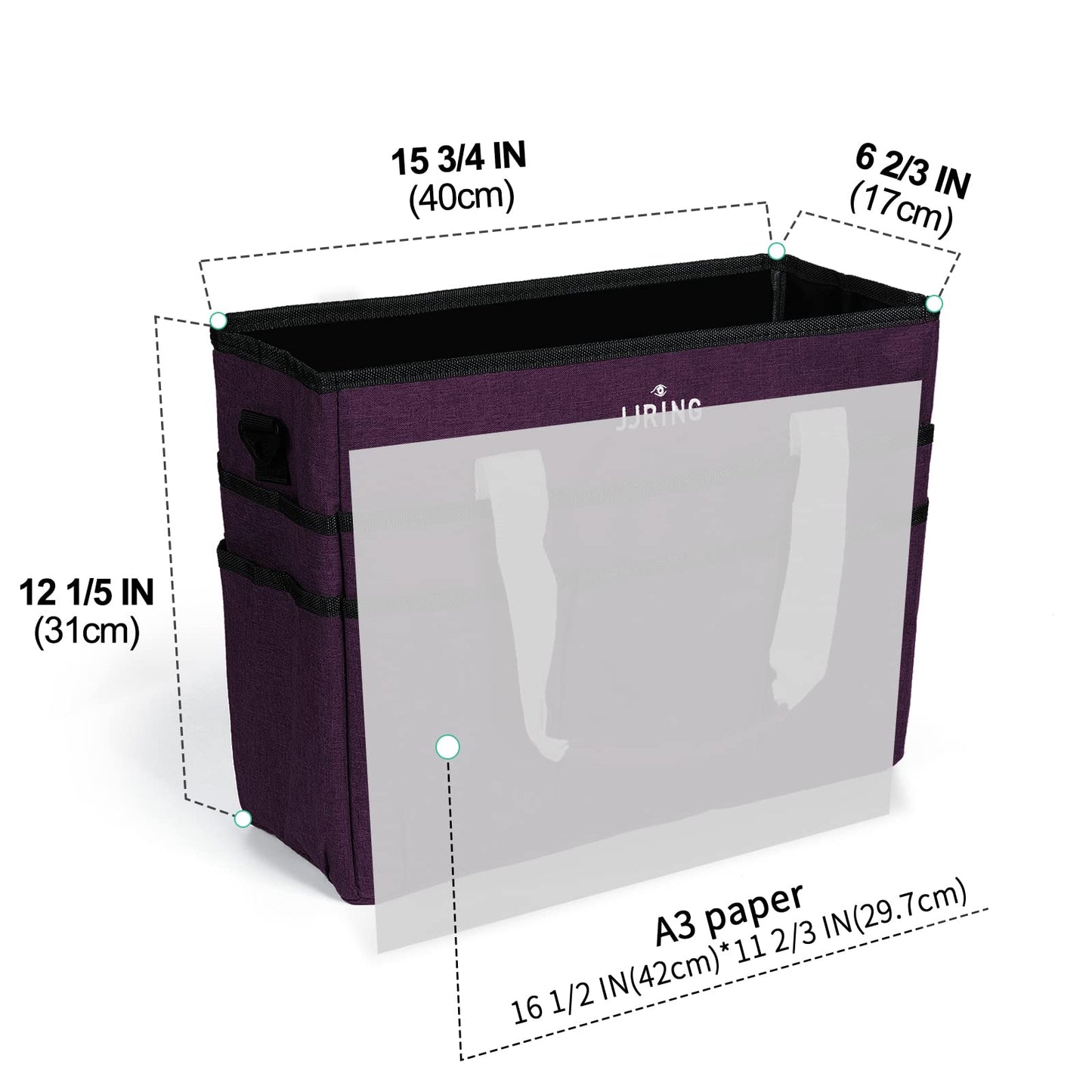 JJRING Craft Organizer Tote Bag, Large Art Storage Caddy with Multiple Pockets, Deep Purple Sewing Bag for Art, Craft, Scrapbooking, Medical, and Office Supplies Storage