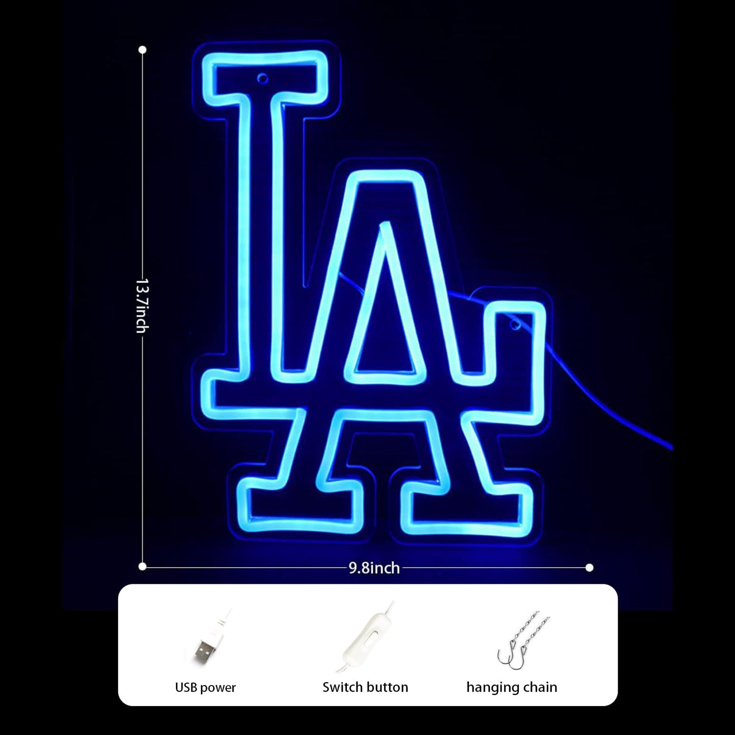 WonderfulLife Dodgers Neon Sign for Garage or Man Cave Decor,Gifts for Men With Dodge Baseball Team Logo,Blue Neon for Party,Bar,Dorm,Office Wall Art and Game Room Deco.