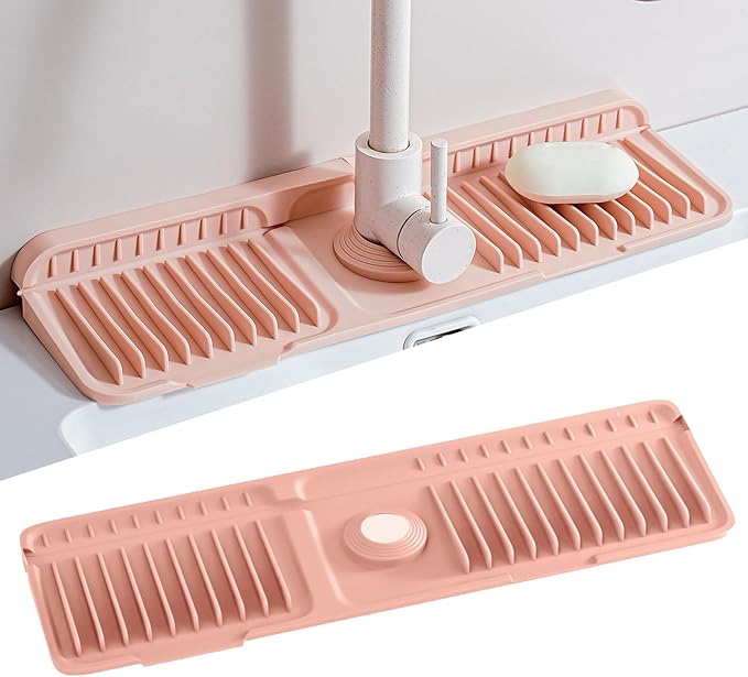 Faucet Mat for Kitchen Sink, 2025 New Silicone Sink Splash Guard, 7°Slope Fast