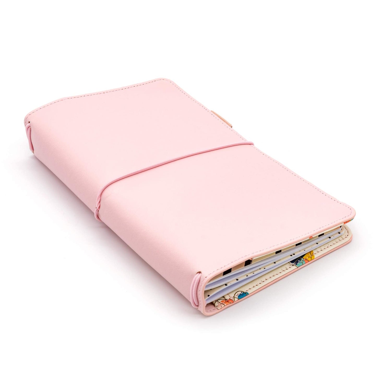 Pukka Pad, Carpe Diem Refillable Traveler’s Notebook Cover – Faux Leather Portfolio with Blank and Lined Notepads – Includes 6 Pockets, Pen Loop, and Elastic Closure – 8.5 x 5.5 Inches, Ballerina Pink