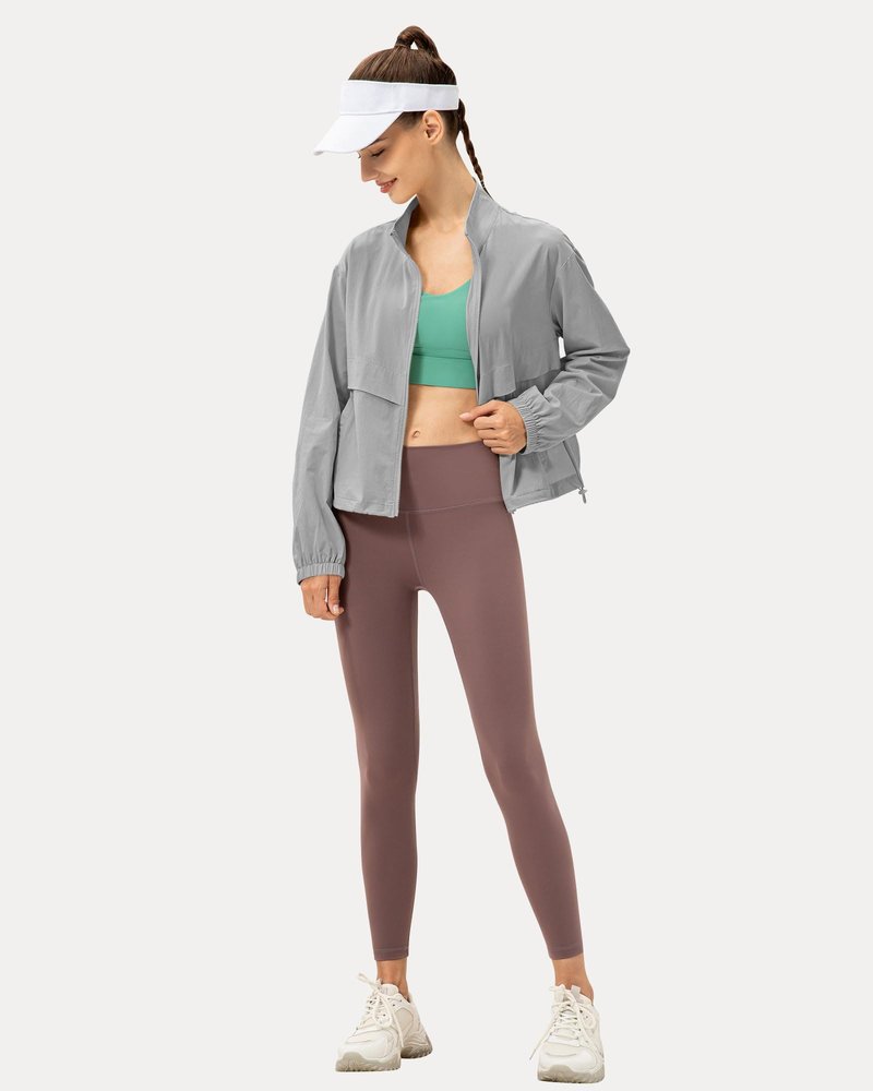 Locachy Women's Lightweight Zip Up Athletic Jacket Stand Collar Windproof Sun Protection Workout Outdoor Jacket Grey XL