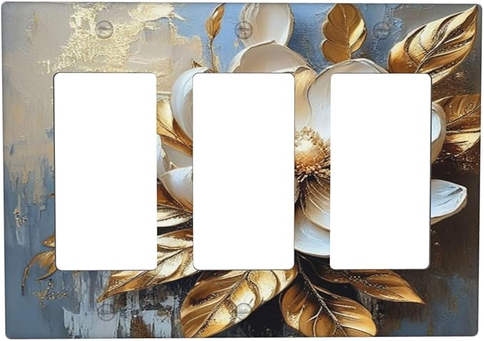 Decorative Art Light Switch Covers Gilded Bloom 3 Gang Triple Rocker Outlet Switch plate GFCI Faceplate GFCI for Home Decor