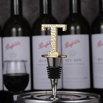 Miicol Wine Stopper, Prosecco Topper, Personalised Champagne Stopper, Gold Wine Accessories, Wine Lovers Gift, Monogram Gift, Letter T